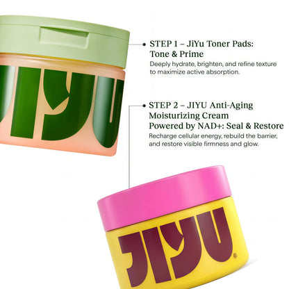 JIYU Korean Skincare Glow Up Bundle – NAD+ Hydrating Face Moisturizer (50 ml) + Toning Toner Pads (100 Count) – Brightening & Hydrating Daily Skincare Routine for All Skin Types